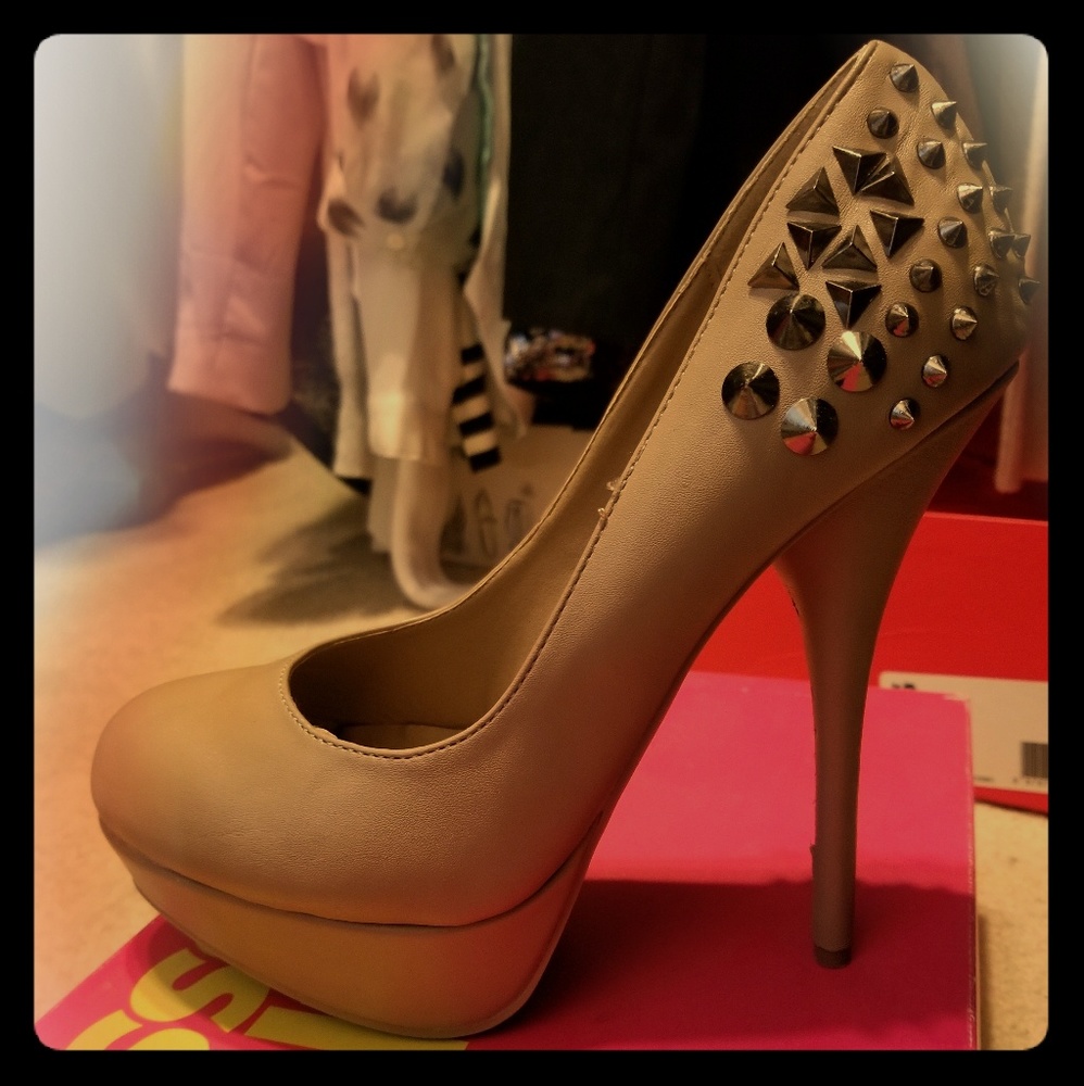 Nude studded heels